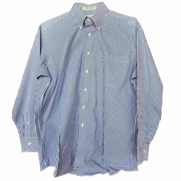 Hathaway 16-34 Men's blended pinpoint oxford USA made blue white striped button - Picture 2 of 5